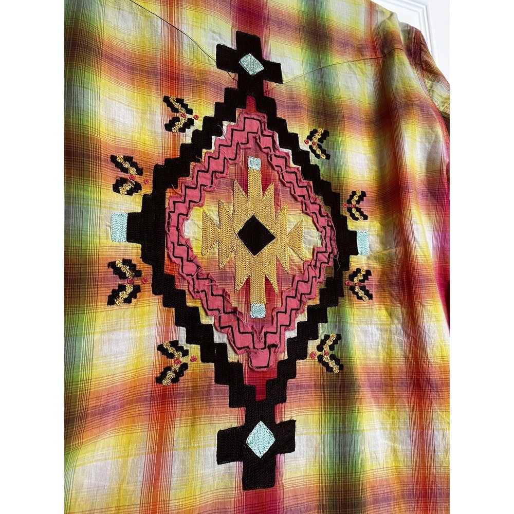 Double D Ranch Western Button-up Shirt Size Large Multicolor Plaid Embroidered - Picture 7 of 8